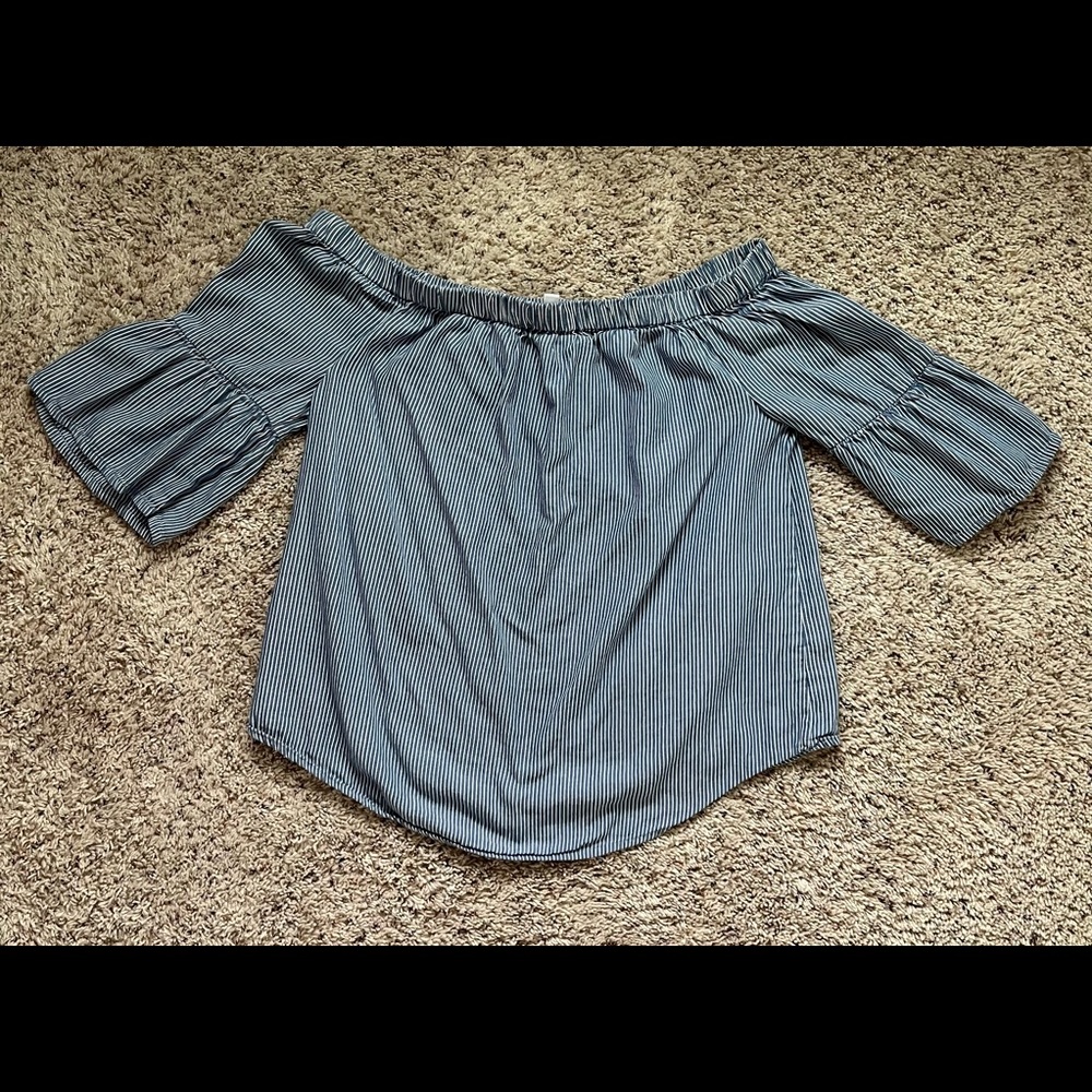 Blue and white striped off the shoulder top size Medium